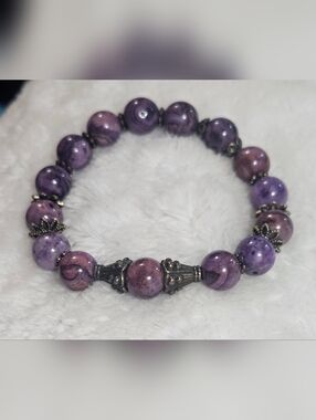 Upcycled Stone & Vintage Antique Gold Component Bracelet 7" Please Read Discript